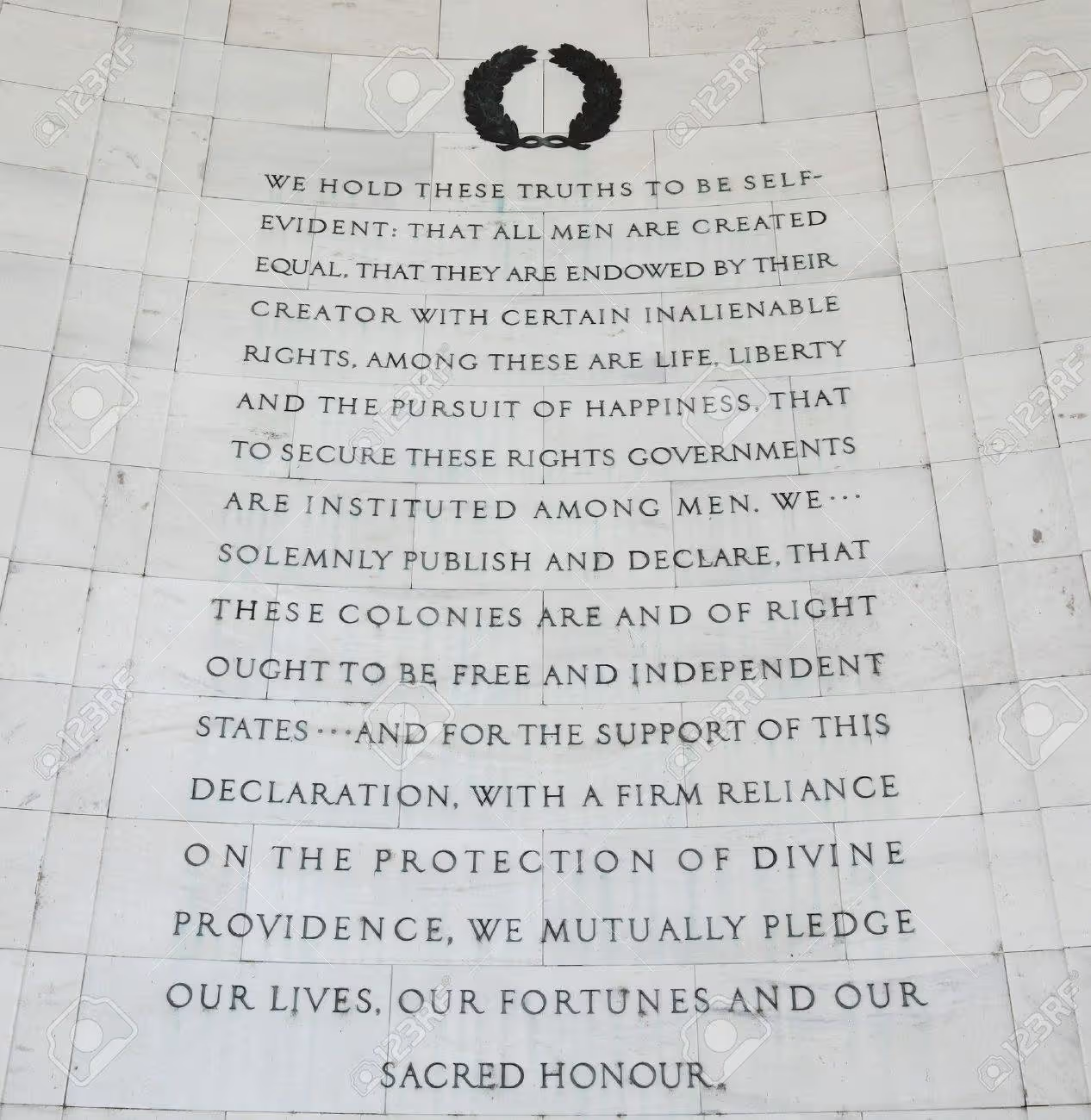 Excerpt from the Declaration of Independence engraved on the southwest wall of the Jefferson Memorial.